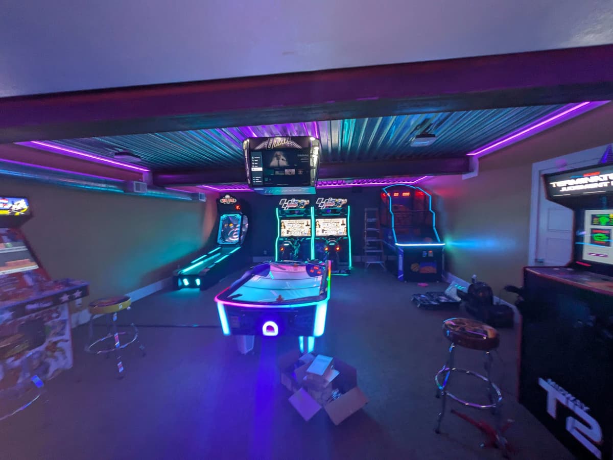 Game Room with Neon Lighting